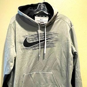 Nike Swoosh Logo Men's L Pullover Hoodie Fleece Gray Therma fit Sweatshirt